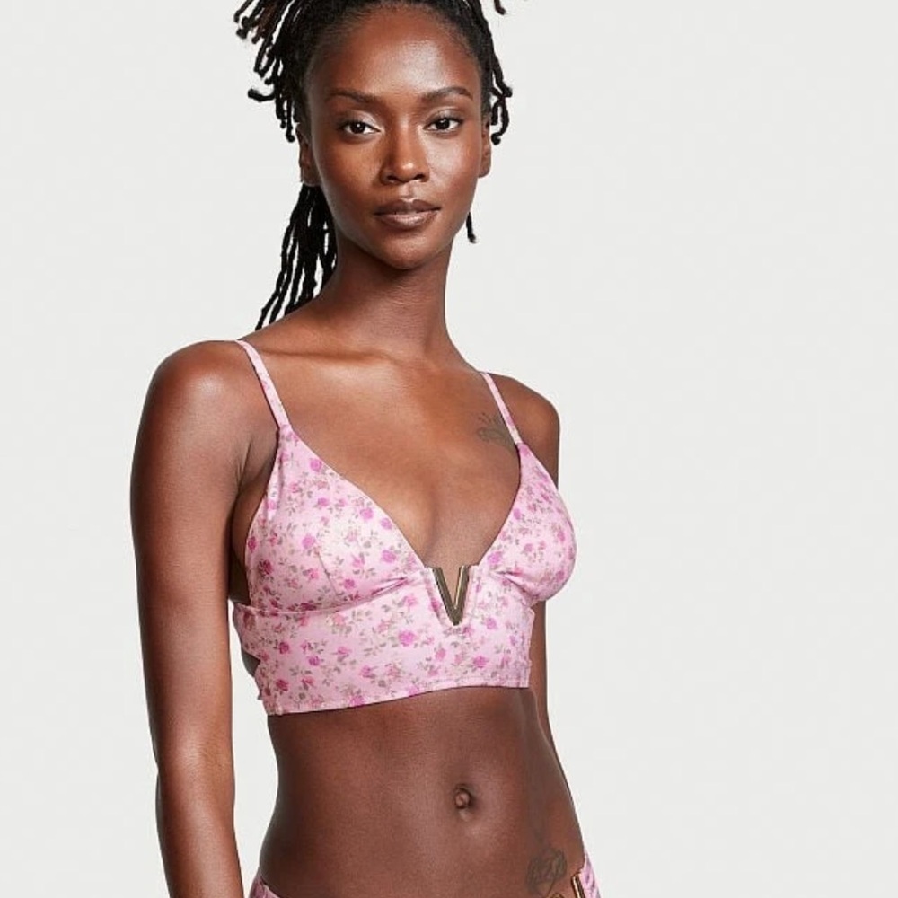 New! Victoria’s Secret Pink Ditsy Floral V Hardware Swim Top